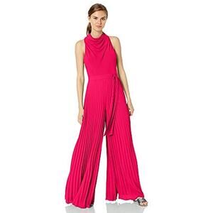 Halston Heritage Sleeveless Cowl Neck Flowy Wide Leg Jumpsuit Neon Pink size 0